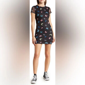 Elodie K Butterfly Mesh Fitted Minidress women’s XS colorful y2k dress